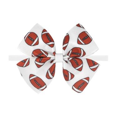 Imagem de ONENINEDREAM Arco esportivo de futebol de 10 cm, laço esportivo, dia de jogo, laço de cabelo para recém-nascidos, acessórios de cabelo de nylon elástico, laço branco
