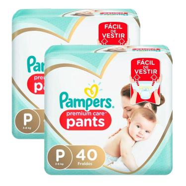 Imagem de Kit 2 Fralda Infantil Pampers Premium Care Pants Tamanho P com 40 Unidades Cada