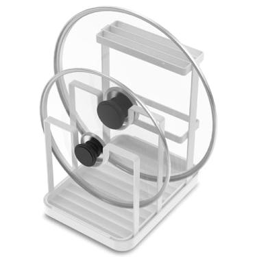 Imagem de Descanso de colher com suporte de tampa, suporte de tampa de panela de aço inoxidável, organizador de tampa de panela para bancada de cozinha, suporte multifuncional para colocar colheres, tampas de