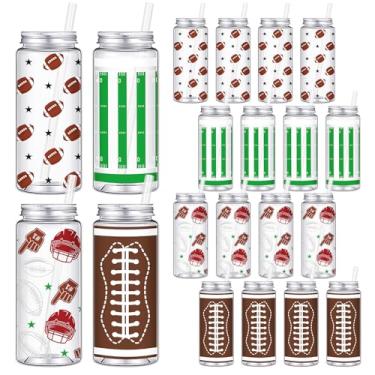 Imagem de Honeydak 24 peças copo de plástico de futebol com tampas e canudos 402.6 g reutilizável tema futebol copos reutilizáveis beber lata de cerveja copo de café gelado para aniversário esportes temáticos