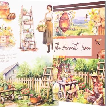 Imagem de YagCu Adesivos Harvest Time Junk Journal, livro de adesivos de scrapbook de outono, material de diário, scrapbook estético pré-cortado para mulheres, agenda efêmera decorativa de colagem, artes