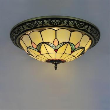 Imagem de American Retro Color Glass Lâmpada De Teto LED Luxo Criatividade Sala De Estar Restaurante Estudo De Quarto Hotel Villa Corredor Varanda Luz (Estilo 11 D40CM)