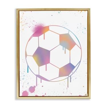 Imagem de Stupell Industries Arte de parede em tela flutuante com moldura dourada de bola de futebol graffiti, design de Marcus Prime, 53 x 43 cm