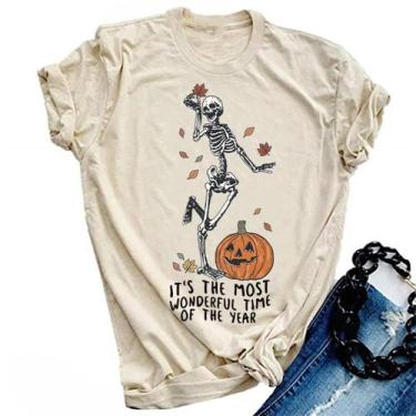 Imagem de Camiseta feminina SurbePo Halloween Pumpkin, outono, bege, tamanho GG
