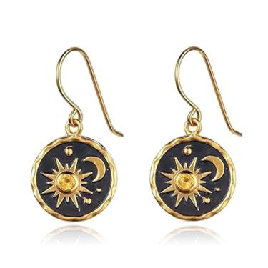 Imagem de RofYof Brincos femininos com pingente de sol e lua, vintage, leve, ouro antigo, moeda redonda, joia, Small, Metal, Sem pedra preciosa