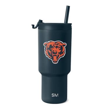 Imagem de Simple Modern Copo oficialmente licenciado pela NFL Chicago Bears 850 g com tampa dobrável e canudos | Copo isolado de aço inoxidável | Presentes para homens e mulheres | Coleção Trek | Chicago Bears