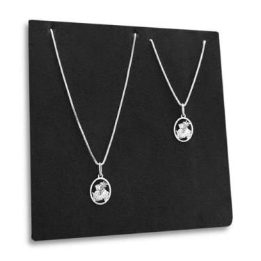 Imagem de Corrente e Pulseira Pingente de São Jorge Prata 925 Legítima Feminina 