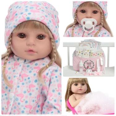 Imagem de Bebe Reborn Menina Realista Pode Molhar Cabelo Longo 46cm - Cegonha At