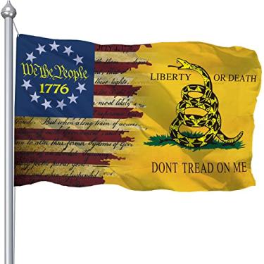 Imagem de 1776 Bandeira We The People 9 x 5 pés, bandeira Gadsden Dont Tread On Me Flags, bandeira dupla impressa EUA American Libertarian Tea Party Cascavel Vintage Betsy Ross bandeira de jardim ao ar livre