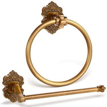Imagem de Otoolling 2 peças de suporte de papel higiênico de latão antigo, suporte de toalha de mão, suporte de rolo de papel higiênico, suporte de parede, retrô, vintage, ferragens de banheiro