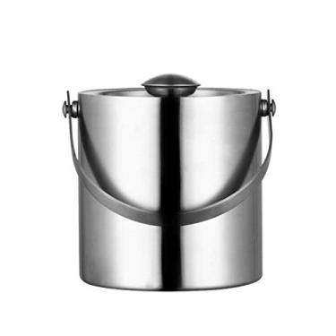 Imagem de Baldes de gelo isolados em aço inoxidável, baldes de gelo com isolamento térmico duplo com tampa, balde de champanhe para festa/casa/bar/clube KTV Balde de cerveja e champanhe
