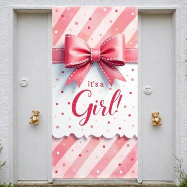 Imagem de Faixa de porta de lembrancinhas de festa revelação de gênero para meninas, capa de porta de bebê de boas-vindas para lembrancinhas de chá de bebê, adereços de foto floral revelação de gênero (listras