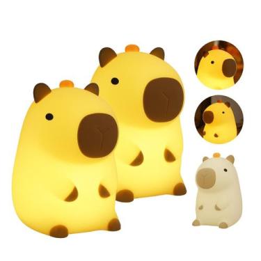 Imagem de Kit 2 Luminária Infantil Capivara de Silicone Abajur Noturno Luz Amare