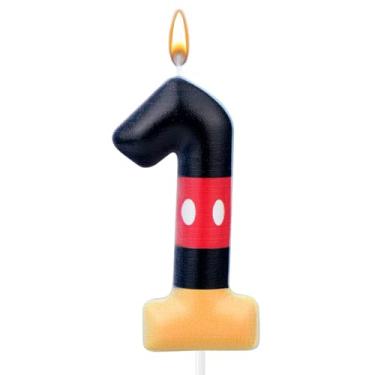 Imagem de Velas de aniversário pretas e vermelhas, topo de bolo de rato vermelho, artigos de festa de aniversário com tema de desenho animado Oh Twodles suprimentos de festa de aniversário preto vermelho topo