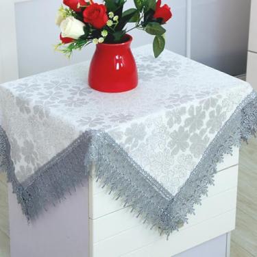 Imagem de Toalha de mesa quadrada de cabeceira, capa de mesa de cabeceira, toalha de mesa de renda de macramê, bordada, floral, pequena toalha de mesa de tecido de algodão de poliéster para decoração de festa