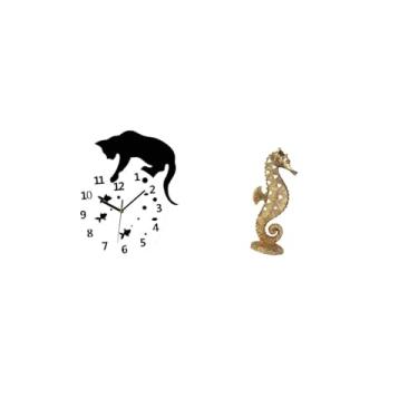 Imagem de Fenteer Relógio de Gato Silencioso Pendurado, Escultura de Resina, Movimento Silencioso, Sala de Estar, Relógio Analógico Sem -taque, Ornamento, Estátua