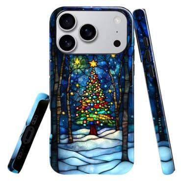 Imagem de heindiy Compatível com iPhone 17 Pro, capa brilhante, proteção total, à prova de choque, anti-arranhões, capa de TPU, capas para homem, mulher, árvore de Natal, noite de neve