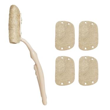 Imagem de Esponja de bucha natural com alça ergonômica - inclui 1 esfregão de bucha anexado + 4 almofadas substituíveis - ferramenta de limpeza de cozinha ecológica para lavar louça, limpador de panelas sem