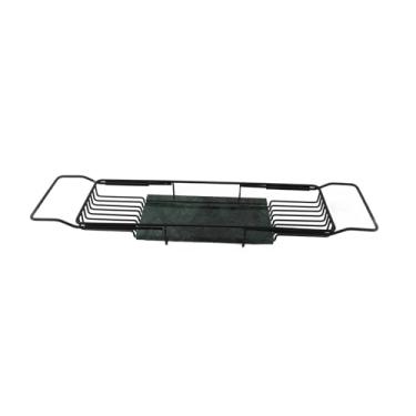 Imagem de Pilipane Bandeja de banheira expansível de aço inoxidável e mármore, prateleira multifuncional moderna para banheiro, cozinha e suporte de copo de vinho, design de economia de espaço (preto verde)