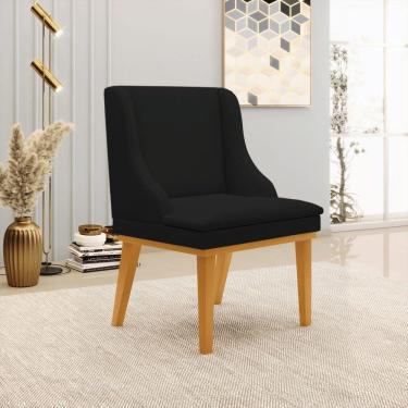 Imagem de Cadeira Decorativa Sala De Jantar Base Fixa De Madeira Firenze Linho Preto/castanho G19 - Gran Belo