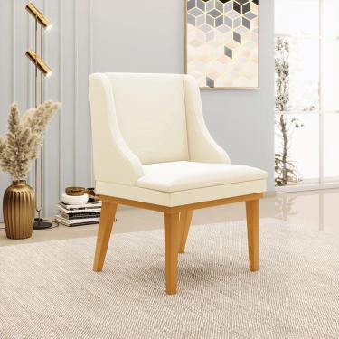 Imagem de Cadeira Decorativa Sala De Jantar Base Fixa De Madeira Firenze Veludo Bege/castanho G19 - Gran Belo