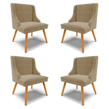 Imagem de Kit 4 Cadeiras Decorativas Sala De Jantar Pés Palito De Madeira Firenze Suede Nude/natural G19