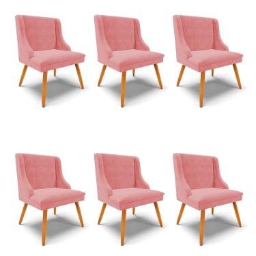 Imagem de Kit 06 Cadeiras de Jantar Liz Suede Rosê Pés Palito Castanho D03 - D'Rossi
