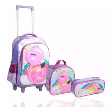 Imagem de Kit Mochila Infantil Escolar Com Lancheira Estojo Flamingo - NoBrand, 