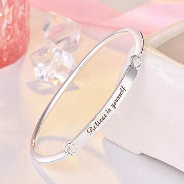 Imagem de Pulseira feminina inspiradora Believe in Yourself, pulseira de cobre ajustável, joia banhada a ouro rosa, prata e ouro, pulseira moderna, presente para aniversário, formatura, Diameter 61 mm (2.4