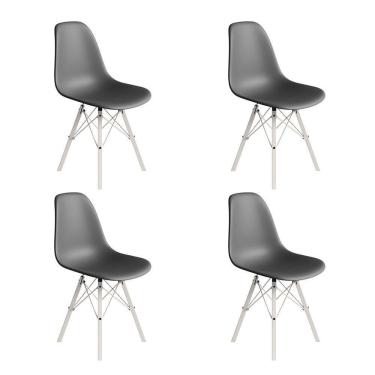 Imagem de Conjunto 4 Cadeiras Eames Estilo Moderno Em Ferro Branco Com Assento Cinza
