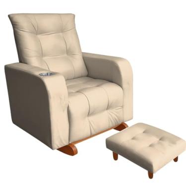 Imagem de Poltrona Amamentação Balanço Suporte Mamadeira com Puff Suede Premium