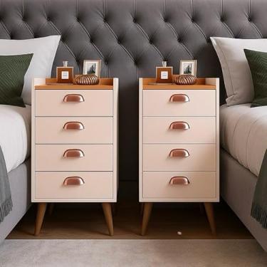 Imagem de Mesa de Cabeceira 4 Gavetas - Cômoda Independente com Gavetas, Organizador para Quarto(Kit com 2 Off/Cinamomo)