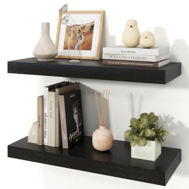 Imagem de Ornawit Prateleiras flutuantes para parede, prateleiras de madeira rústica montadas na parede para banheiro, quarto, sala de estar, cozinha, prateleira suspensa para livros/armazenamento/decoração de