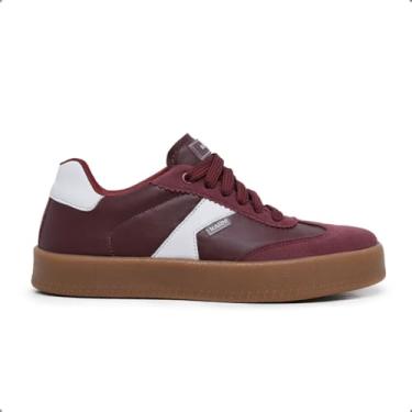 Imagem de Tenis Feminino Minimalista Casual Retro Confortavel Baixinho Versatil Couro Camurça Macio Estiloso Sola Bege Borracha Reta Atemporal Moda Mulher Leve Blogueira Vintage Urbano Tendencia Moderno KARM - 33 Vinho / Bordô