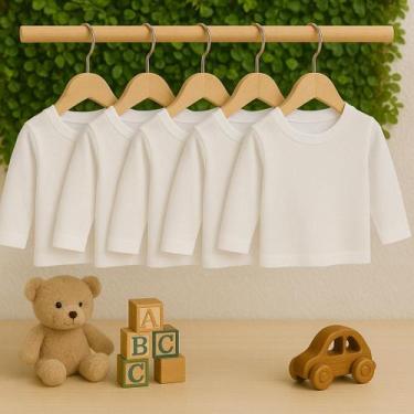 Imagem de Kit 5 Camisetas Manga Longa Bebê Menino Menina P M G Algodão - BigToon