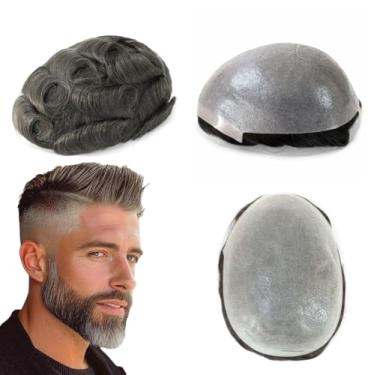 Imagem de HAIR NATURE Sistema de substituição de cabelo humano Toupee masculino, peças de cabelo para perucas masculinas, 0,08 mm pele fina com nó de cabelo castanho fino #5