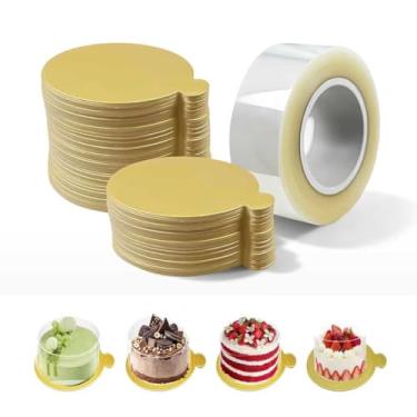 Imagem de Yuxitia 50 tábuas de bolo douradas de 7,5 cm com coleiras de acetato | Base circular dourada de papel para cupcake, sobremesa, bandeja para decoração de bolos, pastelaria, festa, casamento