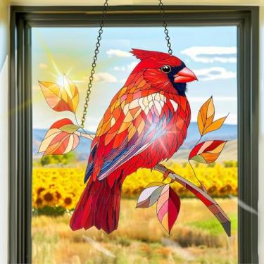 Imagem de Apanhador de sol de acrílico colorido, apanhadores de sol, decoração de janela suspensa de pássaros vermelhos, arte de parede de arco-íris, para quarto, varanda, interior e exterior, jardim, enfeites