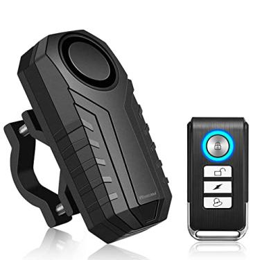Imagem de WSDCAM Alarme anti-roubo para bicicleta com suporte, sistema de segurança de alarme de bicicleta de motocicleta com vibração de assalto de 113 dB à prova d'água alarme de bicicleta com controle remoto