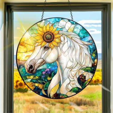 Imagem de Acrílico colorido, apanhadores de sol, decoração de janela pendurada de cavalo branco, arte de parede de arco-íris, para quarto, varanda, interior e exterior, jardim, enfeites de Natal, decoração 19 x