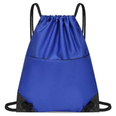 Imagem de Mochila com cordão, bolsa impermeável de tecido Oxford, com cordão nas costas e bolso com zíper para esportes, viagens ao ar livre