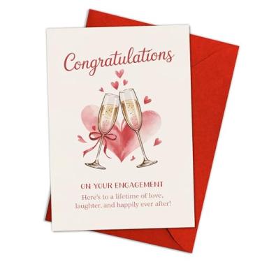 Imagem de Podagree Parabéns pelo seu cartão de noivado, design de coração de taça de champanhe saudação para casal, cartão de celebração de noivado romântico com envelope vermelho – 20 x 13 cm