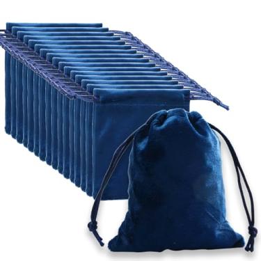 Imagem de Bairdish Sacos de presente com cordão azul, 16 peças de bolsas de joias de tecido de veludo, 13 cm x 17,78 cm, sacos de lembrancinha grandes para armazenamento de cristais de doces, artesanato