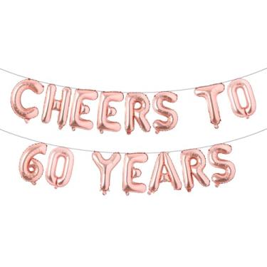 Imagem de Cheers to 60 Years Banner Foil 60º aniversário balão decorações de festa para ele/ela 60 anos decorações de aniversário suprimentos de festa de casamento para homens/mulheres (CHEERS TO 60 ANOS ouro