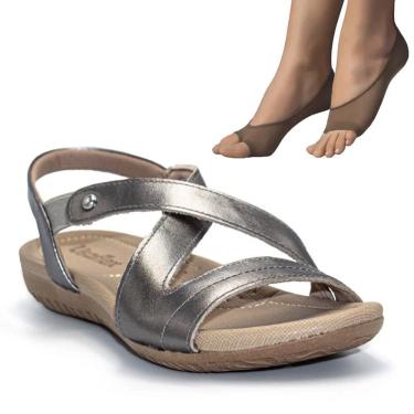 Imagem de Kit Sandália Rasteira Usaflex Couro Feminina + 2 Pares de Meias