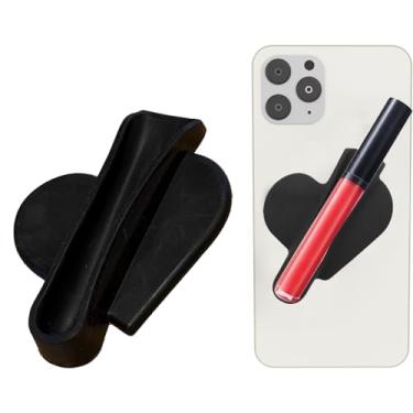 Imagem de Rookii Capa de telefone com suporte de brilho labial em formato de coração, capa de telefone com suporte de batom. Suporte de silicone para brilho labial, protetor labial adesivo para iPhone e Android