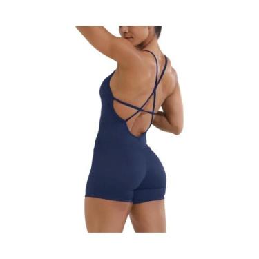 Imagem de Macacão Yoga Feminino Sexy - Sem Costas, Cruzado, Fitness, Cor Sólida,