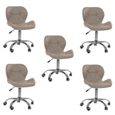 Imagem de Kit 5 Cadeiras Office Eiffel Slim Com Base Giratória E Ajustável Bege