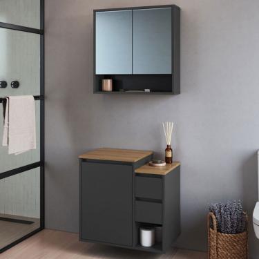 Imagem de Armário de Banheiro Bologna 3 Portas 2 Gavetas com Espelho Grafite - Art In Móveis