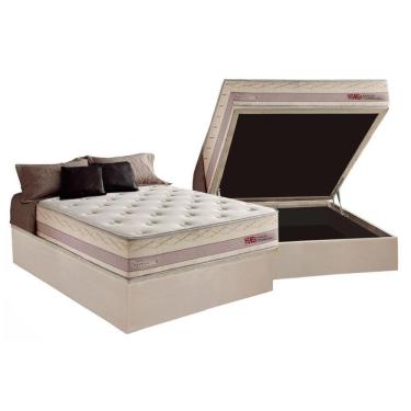 Imagem de Cama Box Baú Casal: Colchão Molas Herval Maxspring Tower + Base Crc Suede Bege(138X188)
